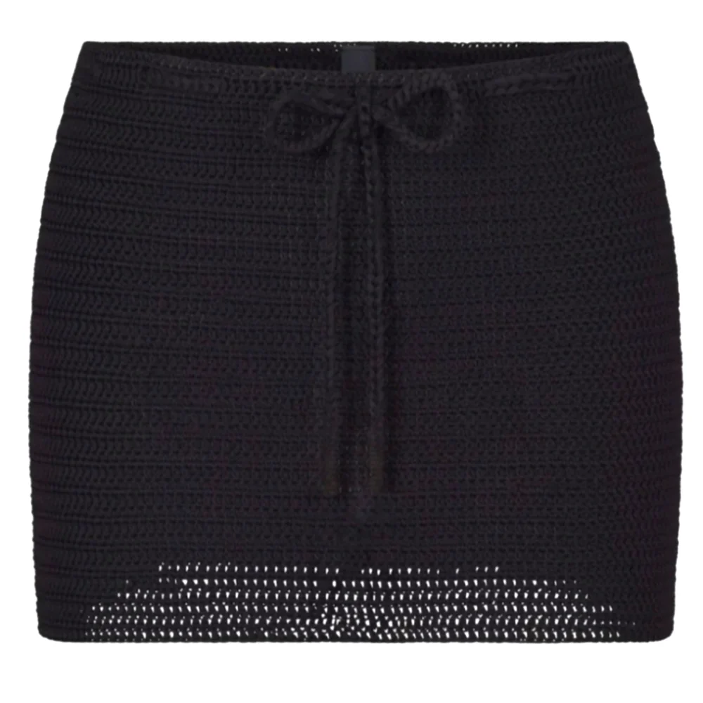 NWT SKIMS Crochet Swim Mini Skirt Swim Cover Plus Onyx Black